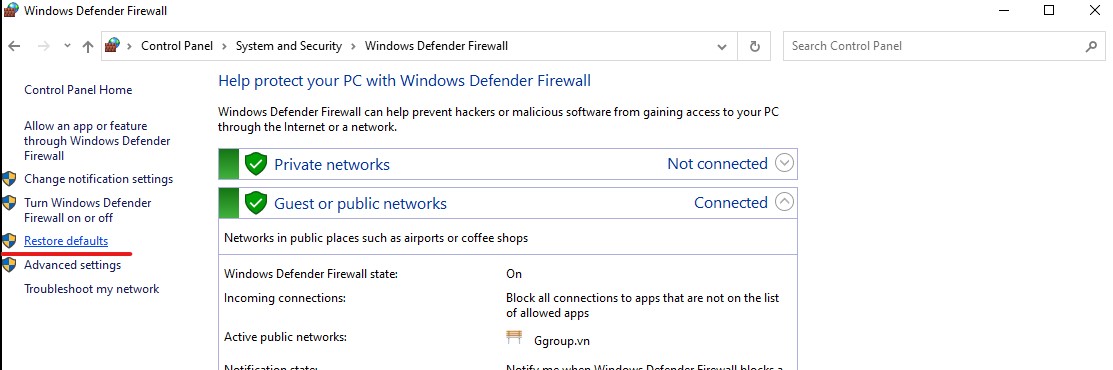 nhan-chon-restore-defaults-trong-cua-so-windows-defender-firewall