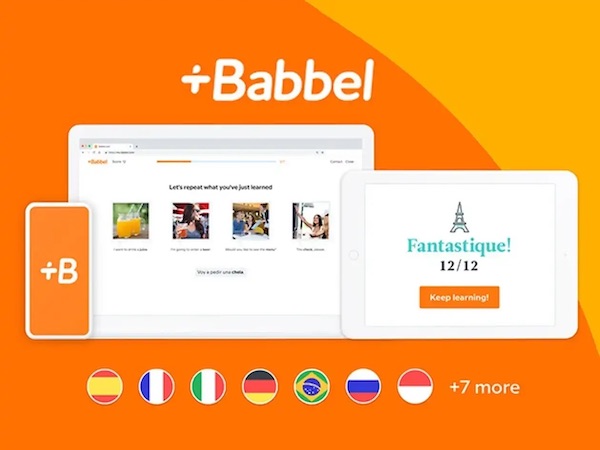 trang web Babbel  hỗ trợ việc luyện nói tiếng Anh hỗ trợ nhiều ngôn ngữ