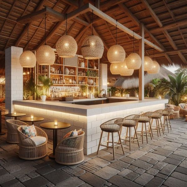 Bàn ghế ngồi uống cafe phong cách ấm cúng.
