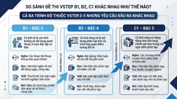 So sánh đề thi VSTEP B1,B2, C1